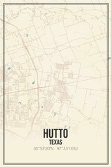 Retro US city map of Hutto, Texas. Vintage street map.