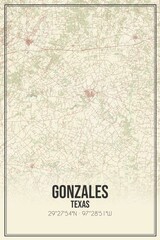 Retro US city map of Gonzales, Texas. Vintage street map.
