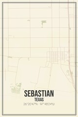 Retro US city map of Sebastian, Texas. Vintage street map.