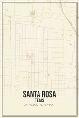 Retro US city map of Santa Rosa, Texas. Vintage street map.