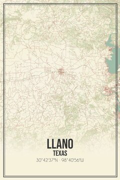 Retro US city map of Llano, Texas. Vintage street map.