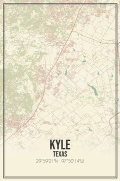 Retro US city map of Kyle, Texas. Vintage street map.