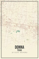 Retro US city map of Donna, Texas. Vintage street map.