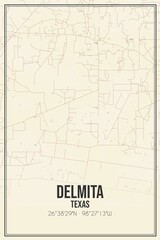 Retro US city map of Delmita, Texas. Vintage street map.
