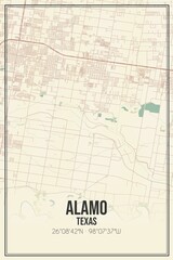 Retro US city map of Alamo, Texas. Vintage street map.