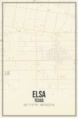 Retro US city map of Elsa, Texas. Vintage street map.