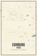 Retro US city map of Edinburg, Texas. Vintage street map.