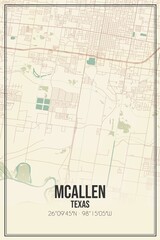 Retro US city map of Mcallen, Texas. Vintage street map.