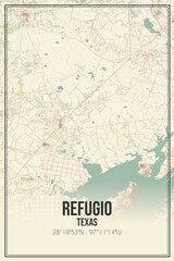 Retro US city map of Refugio, Texas. Vintage street map.