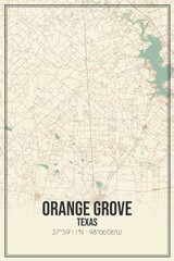 Retro US city map of Orange Grove, Texas. Vintage street map.