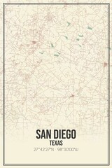 Retro US city map of San Diego, Texas. Vintage street map.