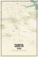 Retro US city map of Sarita, Texas. Vintage street map.