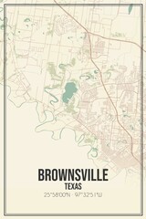Retro US city map of Brownsville, Texas. Vintage street map.