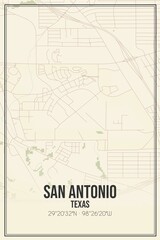 Retro US city map of San Antonio, Texas. Vintage street map.