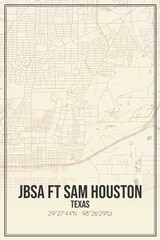 Retro US city map of Jbsa Ft Sam Houston, Texas. Vintage street map.