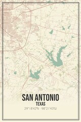 Retro US city map of San Antonio, Texas. Vintage street map. - obrazy, fototapety, plakaty
