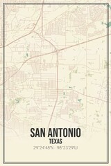 Retro US city map of San Antonio, Texas. Vintage street map. - obrazy, fototapety, plakaty