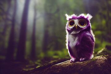 Purple Owl in the forest, Generative AI illustration