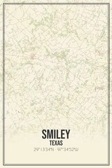 Retro US city map of Smiley, Texas. Vintage street map.