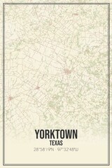 Retro US city map of Yorktown, Texas. Vintage street map.