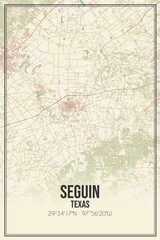 Retro US city map of Seguin, Texas. Vintage street map.