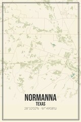 Retro US city map of Normanna, Texas. Vintage street map.