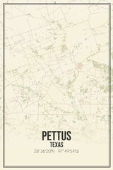 Retro US city map of Pettus, Texas. Vintage street map.