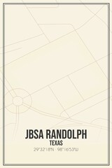 Retro US city map of Jbsa Randolph, Texas. Vintage street map.