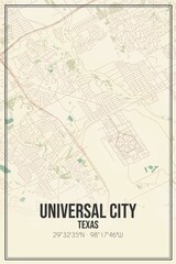 Retro US city map of Universal City, Texas. Vintage street map.