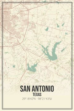 Retro US City Map Of San Antonio, Texas. Vintage Street Map.