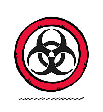 Hand drawn illustration of biohazard sign. Graphic is made in doodle style