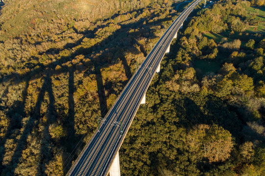 drone aerial view of a high speed rail viaduct © Vic