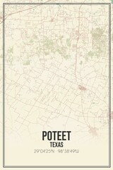 Retro US city map of Poteet, Texas. Vintage street map.