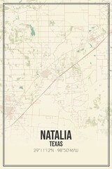 Fototapeta na wymiar Retro US city map of Natalia, Texas. Vintage street map.