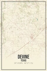 Retro US city map of Devine, Texas. Vintage street map.