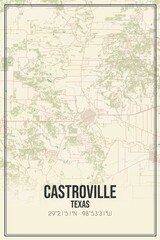 Retro US city map of Castroville, Texas. Vintage street map.
