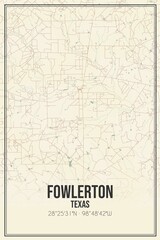 Retro US city map of Fowlerton, Texas. Vintage street map.