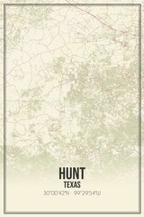 Retro US city map of Hunt, Texas. Vintage street map.