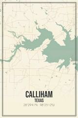 Retro US city map of Calliham, Texas. Vintage street map.