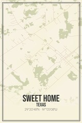 Retro US city map of Sweet Home, Texas. Vintage street map.