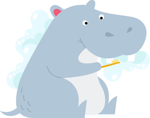 Cute hippo teeth brush flat icon Funny wild animal