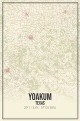 Retro US city map of Yoakum, Texas. Vintage street map.