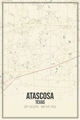 Retro US city map of Atascosa, Texas. Vintage street map.