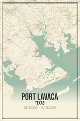 Retro US city map of Port Lavaca, Texas. Vintage street map.