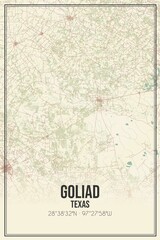 Retro US city map of Goliad, Texas. Vintage street map.