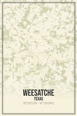 Retro US city map of Weesatche, Texas. Vintage street map.