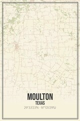 Retro US city map of Moulton, Texas. Vintage street map.