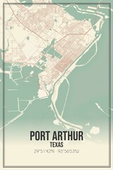 Retro US city map of Port Arthur, Texas. Vintage street map.