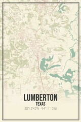 Retro US city map of Lumberton, Texas. Vintage street map.