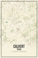 Retro US city map of Calvert, Texas. Vintage street map.